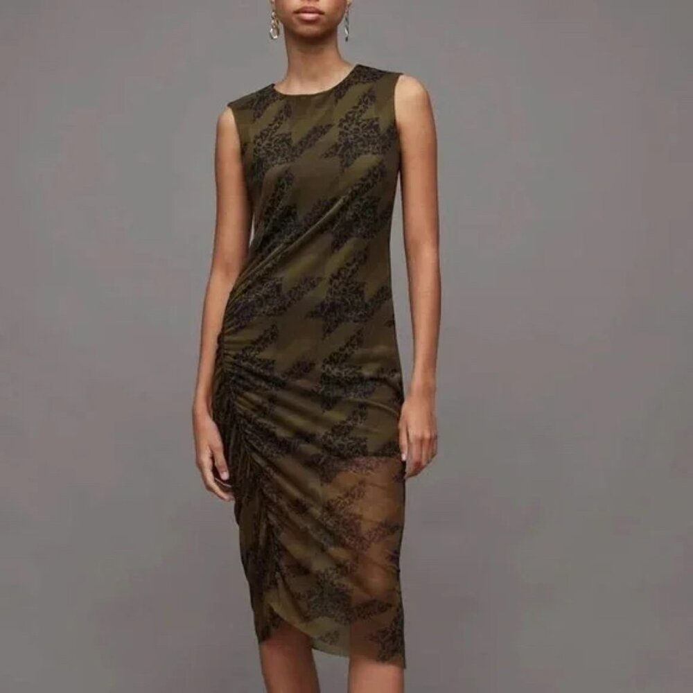All Saints Nora Toni Houndstooth Midi Dress Womens Size 0